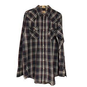 ELY CATTLEMAN Mens Blue White Maroon Plaid Pearl Snap Western‎ Shirt Large Tall